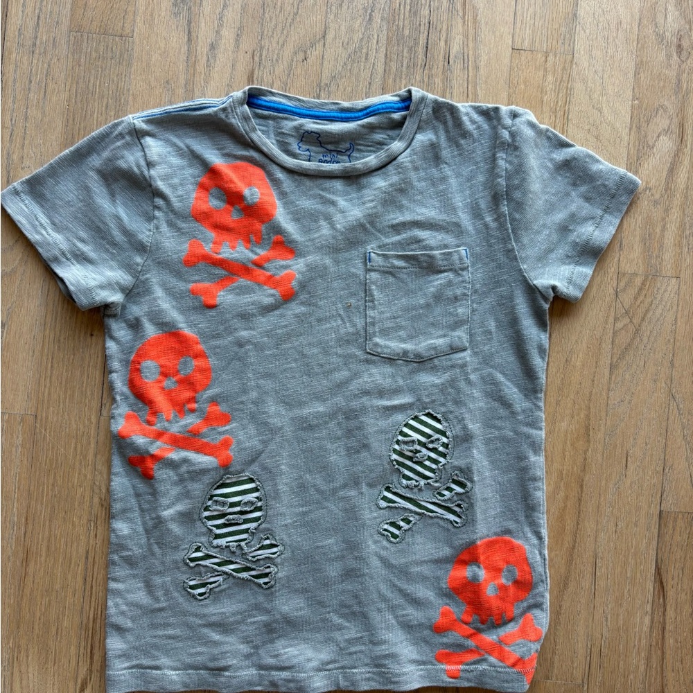 Mini Boden Gray Tee with Orange and Green Skull Design